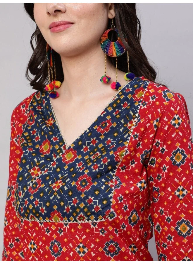 أيه كيه إس Red Patola Print Kurta Pant With Dupatta