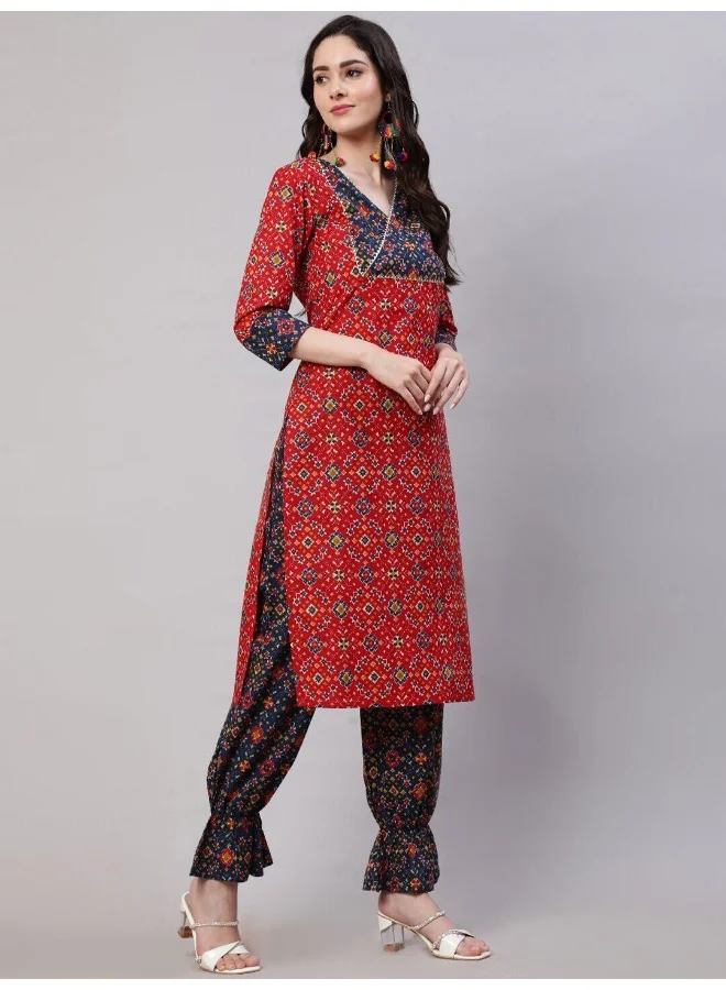 أيه كيه إس Red Patola Print Kurta Pant With Dupatta