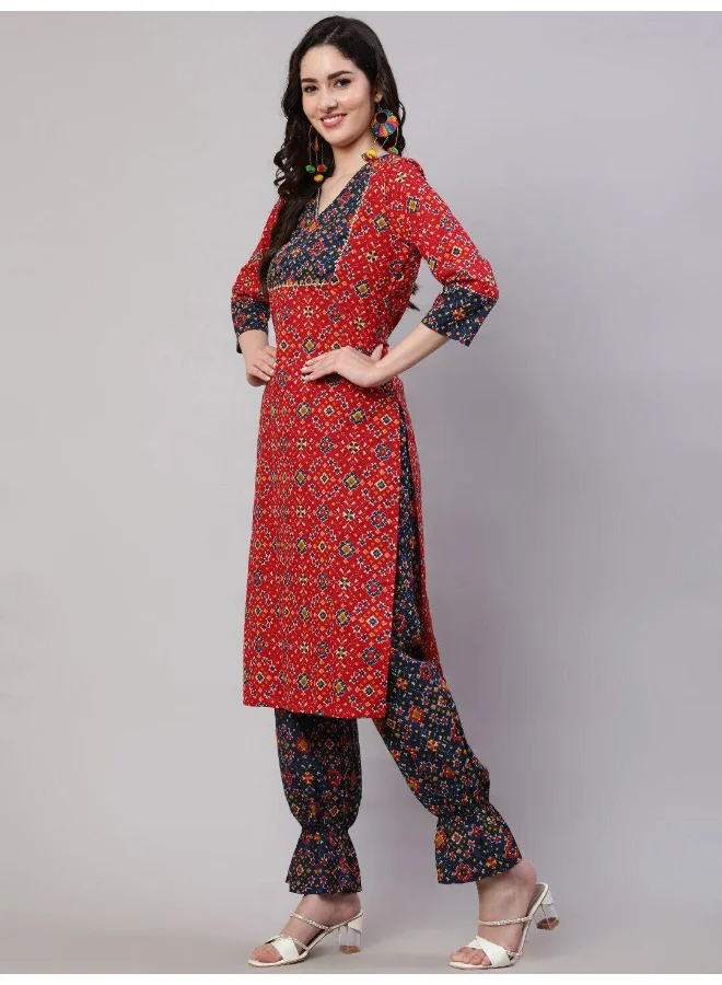 أيه كيه إس Red Patola Print Kurta Pant With Dupatta