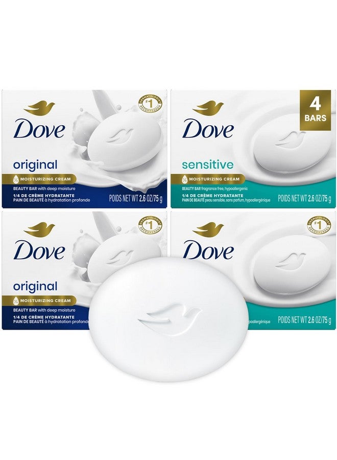 Dove Beauty Bar Soap Variety 4-Pack - Sensitive Skin, Fragrance-Free + Original, with Moisturizing Cream, 2.6 Oz Ea - Image 1