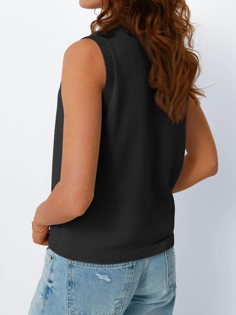 LILLUSORY Womens Fall Fashion Sweaters Vest Tops Knit Sleeveless Button Down V Neck Casual Clothes Trendy Outfits 2025 Black M - Image 4