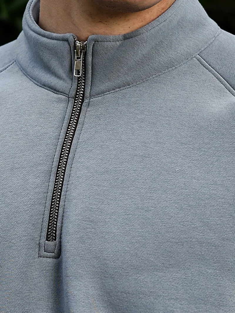 Maniac  Maniac Mens Solid Full Sleeve Light Grey Fleece High Neck Half Zipper Sweatshirt for Men | Best Price UAE