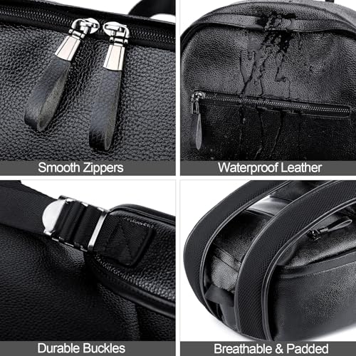 weiatas Black Leather Laptop Backpack for Men Women Work Travel, College School Backpack Casual Daypack fits 15.6 Inch - Image 5