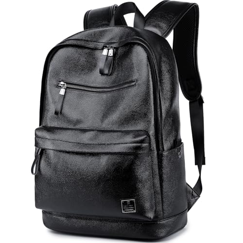 weiatas Black Leather Laptop Backpack for Men Women Work Travel, College School Backpack Casual Daypack fits 15.6 Inch - Image 1