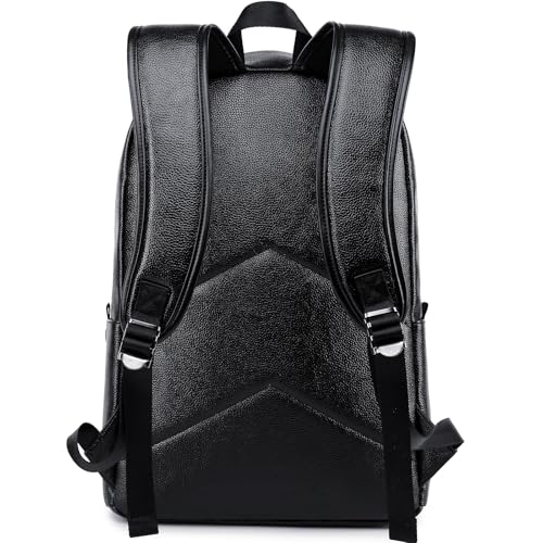 weiatas Black Leather Laptop Backpack for Men Women Work Travel, College School Backpack Casual Daypack fits 15.6 Inch - Image 3
