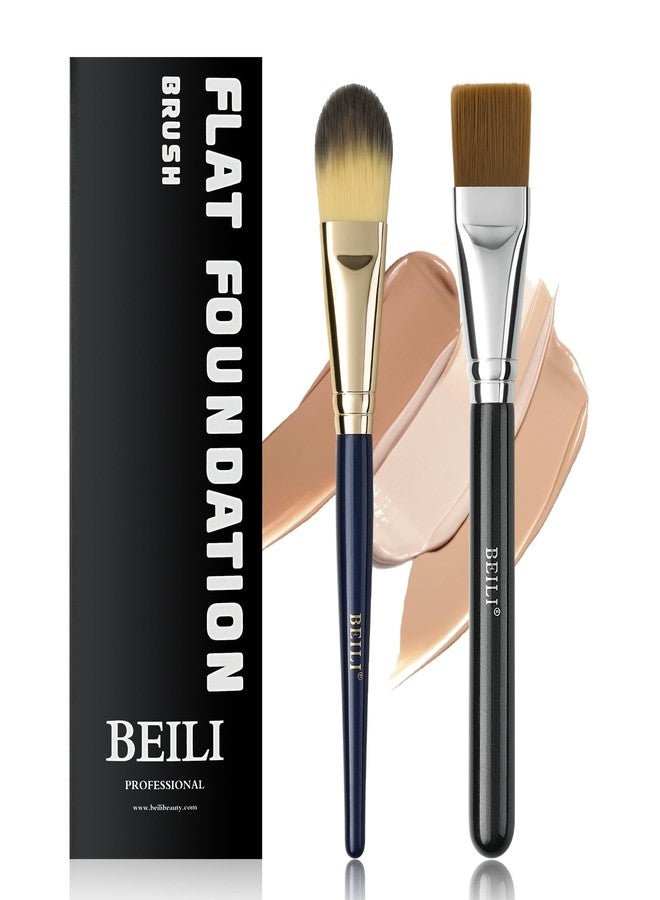 BEILI 2pcs Flat Square Synthetic Foundation Brush for Liquid Cream Facial Mask Concealer Makeup Premium Soft Synthetic Contour Brush for Blending Liquid Cream Foundation Emulsion Cosmetics - Image 1