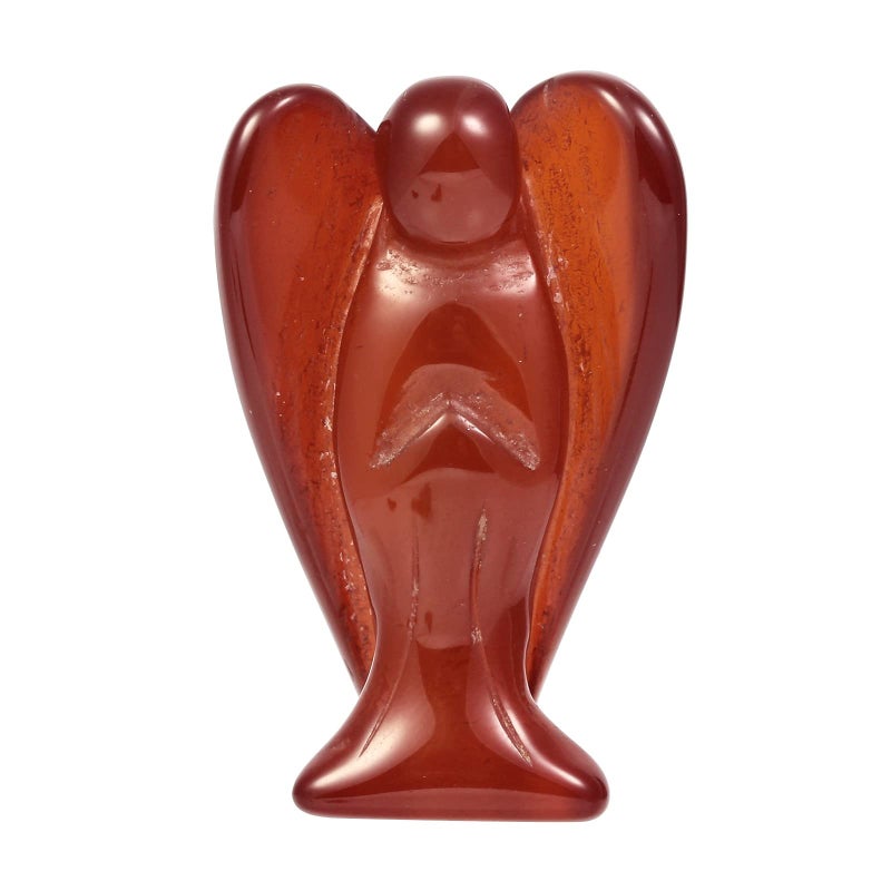 Amogeeli 15 Inches HandCarved Carnelian Pocket Stone Angel Figurine Healing Crystal Guardian Angel Statue for Decoration Protection Meditation