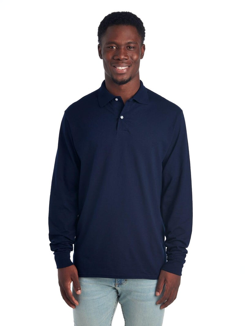 Jerzees Men's SpotShield Stain Resistant Polo Shirts (Short & Long, Long Sleeve-Navy, Small - Image 1