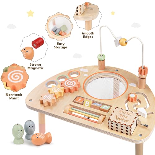 Vanplay Activity Table for 1 Year Old, Montessori Toys for 1 2 Year Old Girls Boy Gifts, 8 in 1 Wooden Sensory Play Table for Toddler 1-3, Learning Toys for Baby 12-18 Months 1st Christmas Birthday Gifts - Image 4