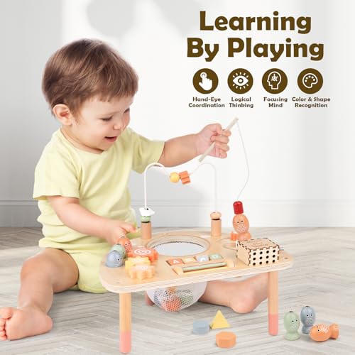 Vanplay Activity Table for 1 Year Old, Montessori Toys for 1 2 Year Old Girls Boy Gifts, 8 in 1 Wooden Sensory Play Table for Toddler 1-3, Learning Toys for Baby 12-18 Months 1st Christmas Birthday Gifts - Image 3