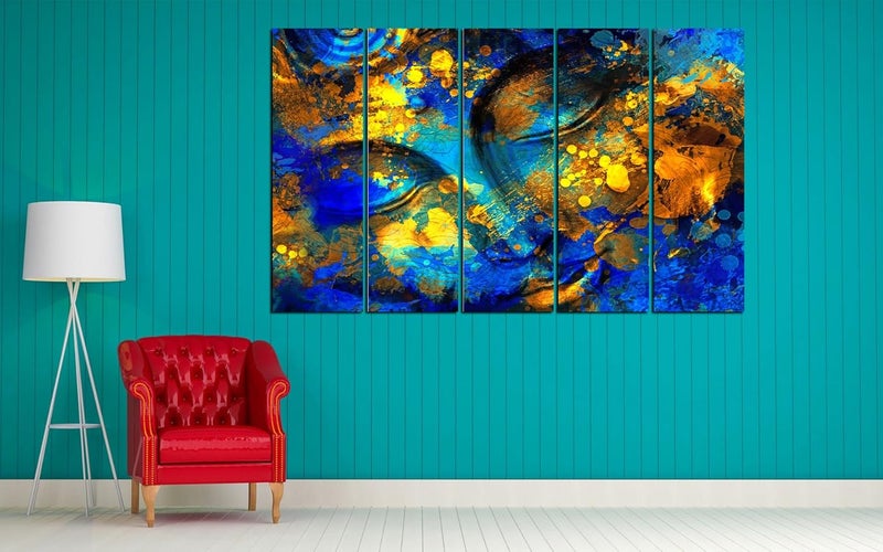 KYARA ARTS wood framed Buddha wall painting with frame multicolour 30inch x 50 inch set of 5 pcs (Design-4) - Image 5