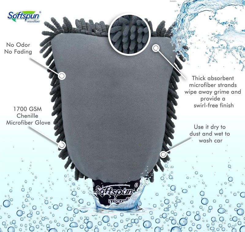 SOFTSPUN Microfiber Single Side 1 Piece Chenille,1700 GSM Grey+20X30cm Cleaning Wipe 2 Pcs | Multi-Purpose Super Absorbent and Perfect Wash Clean with Lint-Scratch Free Home, Kitchen, Window, Dusting - Image 2