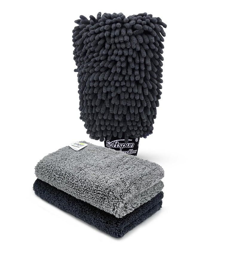 SOFTSPUN Microfiber Single Side 1 Piece Chenille,1700 GSM Grey+20X30cm Cleaning Wipe 2 Pcs | Multi-Purpose Super Absorbent and Perfect Wash Clean with Lint-Scratch Free Home, Kitchen, Window, Dusting - Image 1
