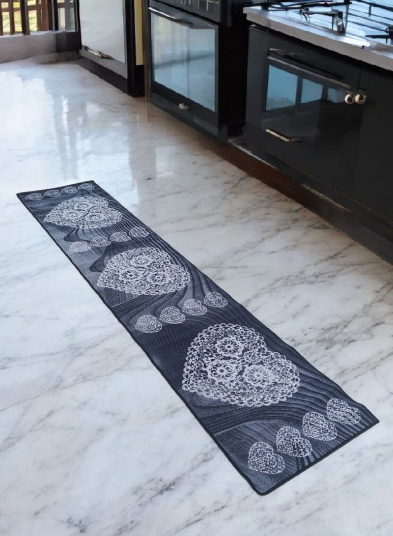 Mac Carpet Lightweight, Non-Slip Rug Runner (Size 57x265cm) hearts in dark gray color  - Image 3