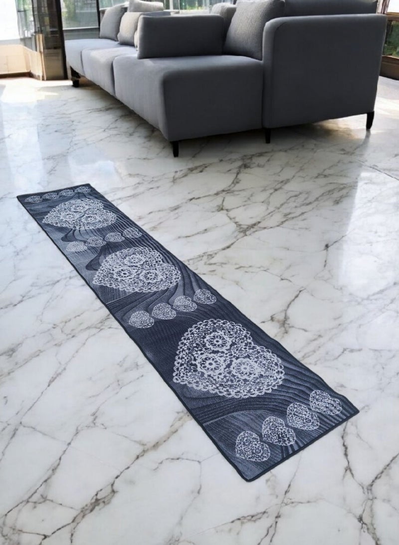 Mac Carpet Lightweight, Non-Slip Rug Runner (Size 57x265cm) hearts in dark gray color  - Image 1