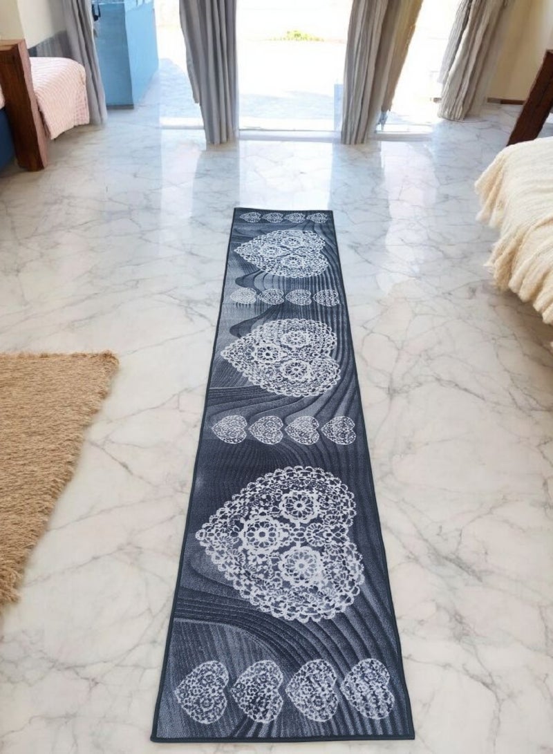 Mac Carpet Lightweight, Non-Slip Rug Runner (Size 57x265cm) hearts in dark gray color  - Image 4