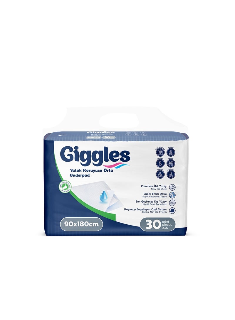 جيجلز وسادات داخلية للاستعمال مرة واحدة من جيجفوط صحية للاستخدام مرة واحدة من جيجلز، 90×180 سم - 30 قطعة في كل عبوة (عبوتان) - إجمالي 60 فوطة | فوط صحية لسلس البول | رعاية المسنين | امتصاص عالٍ ومقاومة للماءلز مقاس 90 × 180 سم - 30 قطعة لكل قطعة (عبوة من قطعتين) - إجمالي 60 وسادة | سلس البول Underpad | رعاية المسنين | مقاومة للماء عالية الامتصاص | حفاضات سرير | ضد التسرب - Image 1
