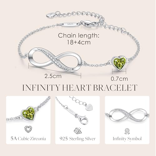 CDE Infinity Heart Symbol Charm Link Bracelet for Women 925 Sterling Silver Adjustable Mother's Day Gift Anniversary Jewelry Christmas Birthday Gifts for Wife Girlfriend Her - Image 5
