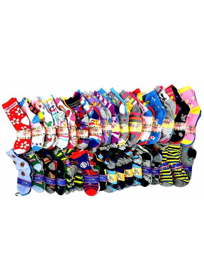 Ayla 100 Pairs Wholesale lot Kids Girls Assorted Novelty Design Crew Socks (4-6, Assorted Boys & Girls) - Image 1