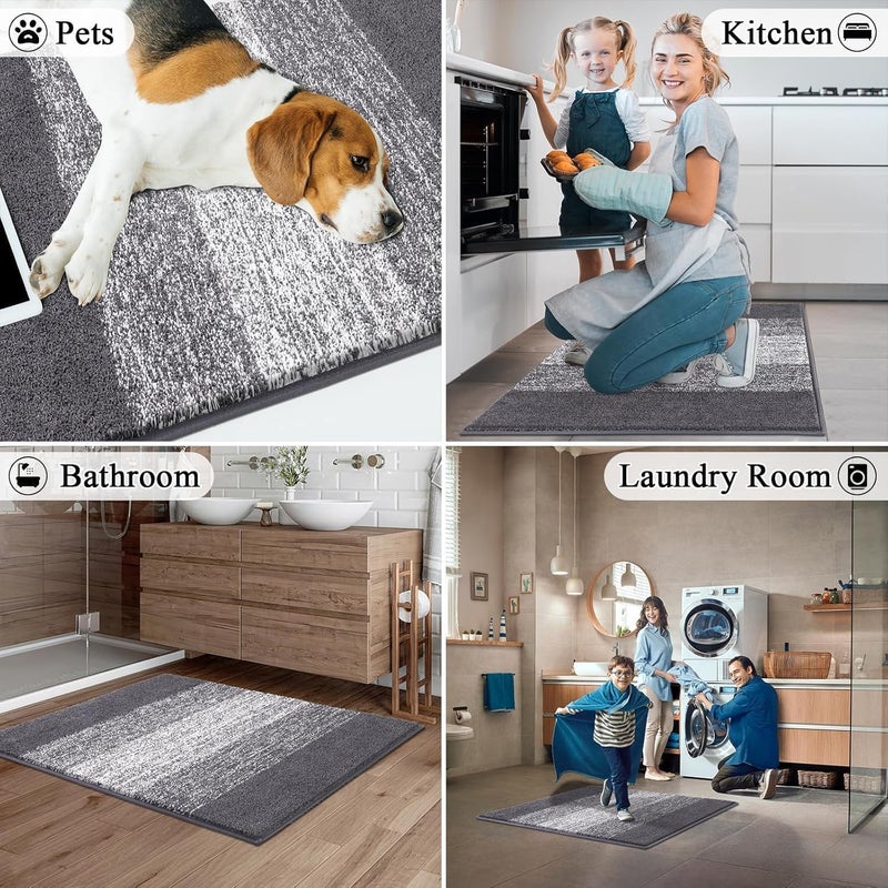 Carefully selected solid material SHACOS Dirt Trapper Door Mat, Indoor and Outdoor Mats, Non-Slip Machine Washable Mat, Pets and Dog Mat, Super Absorbent Entrance Mat (Grey, 80 x 120 cm) Affordable fast purchase options - Image 3
