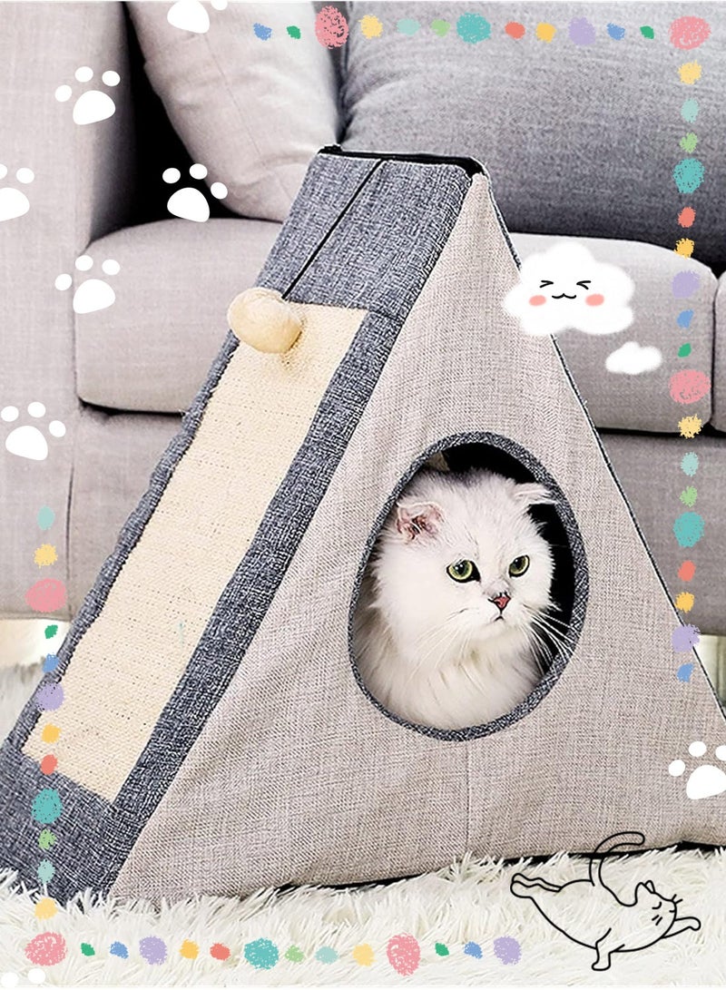 كيدل مثلث عش الحيوانات الأليفة مع مجلس الخدش القط طحن المخابل القط تسلق الإطار لعبة القط - Image 5