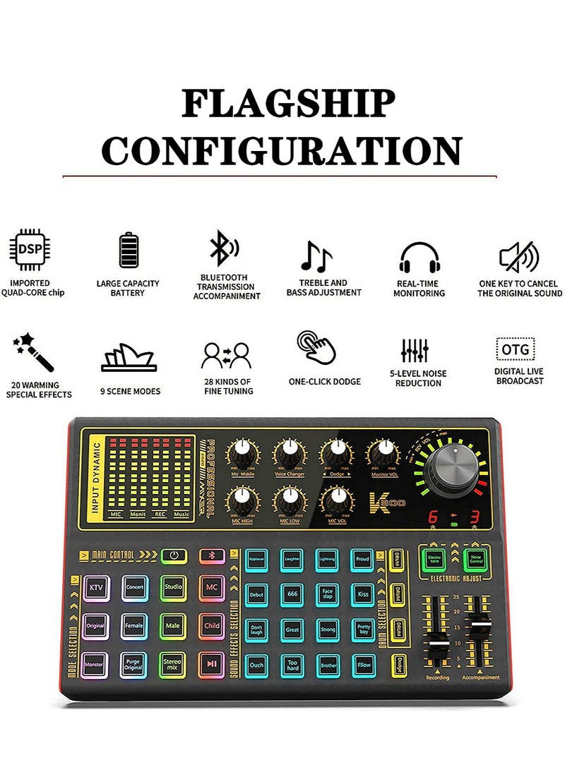 Sunbmebge Audio Mixer Sound Card Interface with DJ Mixing Effects Vocoder LED Lights for Streaming Podcasting Gaming Recording YouTube PC Professional Use - Image 2