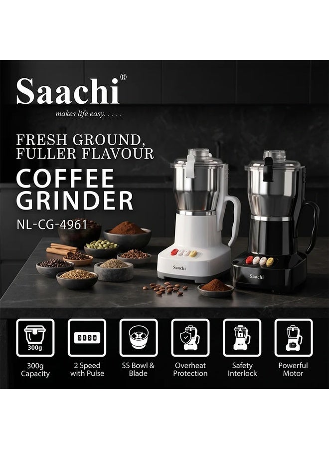 Saachi 300g Coffee Grinder NL-CG-4961-BK, 800W Powerful Motor, 2-Speed with Pulse, Stainless Steel Grinding Cup & Blades, Spice Grinder, Transparent Safety-Lock Lid, Overheat Protection 400 W NL-CG-4961-BK Silver - Image 5