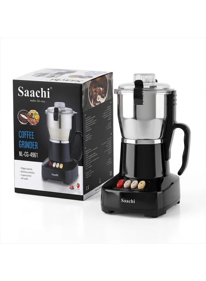 Saachi 300g Coffee Grinder NL-CG-4961-BK, 800W Powerful Motor, 2-Speed with Pulse, Stainless Steel Grinding Cup & Blades, Spice Grinder, Transparent Safety-Lock Lid, Overheat Protection 400 W NL-CG-4961-BK Silver - Image 2