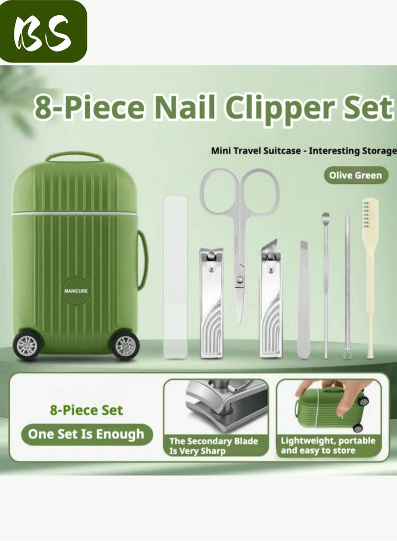 بي إس مجموعة الجمال 8 في 1 الفولاذ المقاوم للصدأ | مجموعة أدوات قطع الأظافر المقص | مجموعة جمال السفر المحمولة للرجال والنساء | حزمة مع مربع السفر مصغرة | مناسبة للسفر (الأخضر). - Image 2