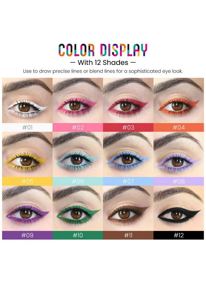 evpct - 12Pcs Colored Matte Gel Eyeliner Pencils Set For Women, Green Blue White Black Auburn Yellow Orange Eyeliner Waterline Waterproof Lapiz De Ojos Delineador De Ojos Contra El Agua Eye Liner Makeup - Image 1