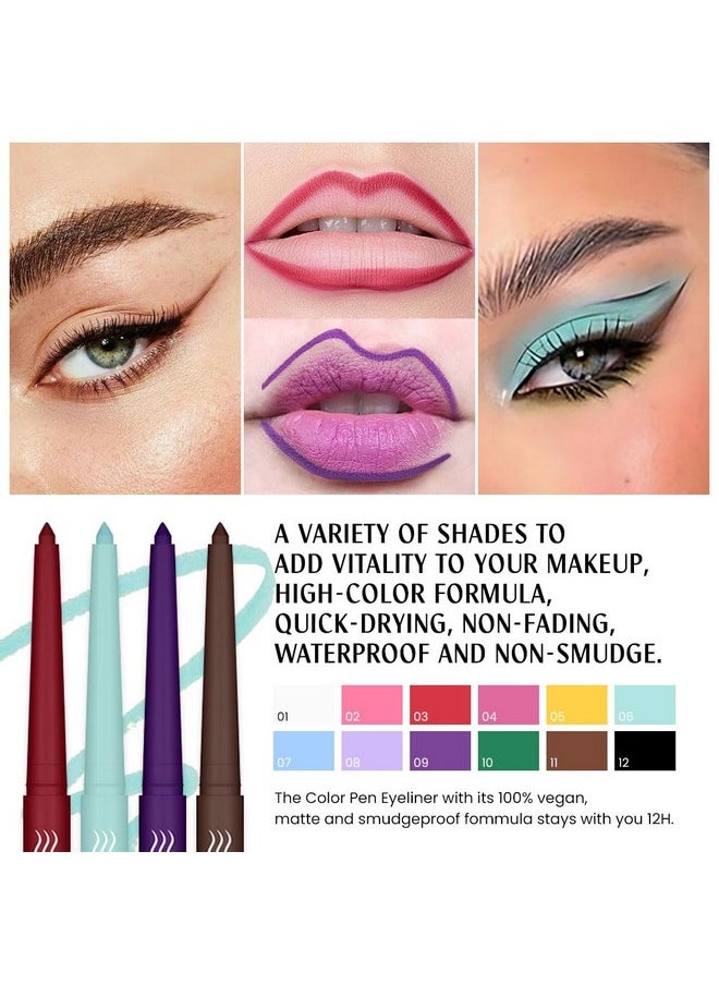 evpct - 12Pcs Colored Matte Gel Eyeliner Pencils Set For Women, Green Blue White Black Auburn Yellow Orange Eyeliner Waterline Waterproof Lapiz De Ojos Delineador De Ojos Contra El Agua Eye Liner Makeup - Image 1