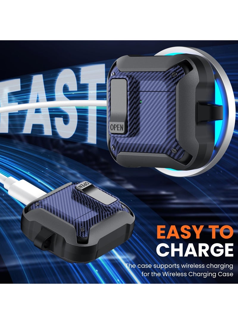 general Carbon grain surface Cover Case Compatible With Airpods 4 Lock Clip,Protective anti-fall Skin--Blue - Image 4