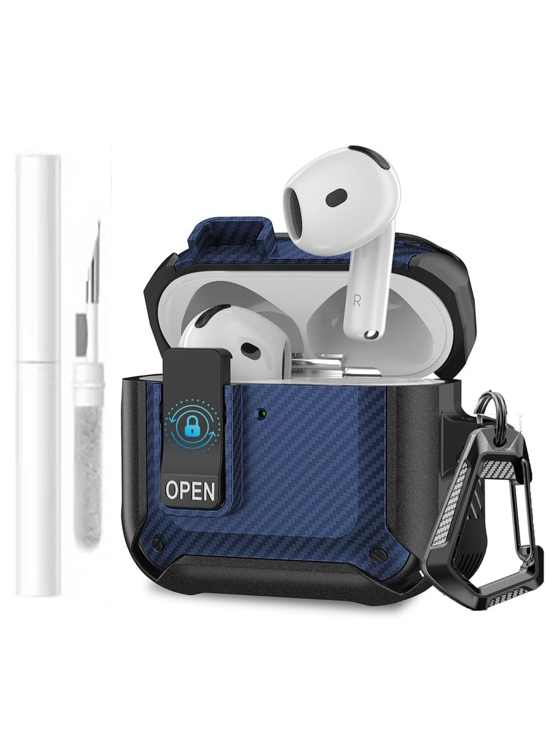 general Carbon grain surface Cover Case Compatible With Airpods 4 Lock Clip,Protective anti-fall Skin--Blue - Image 1
