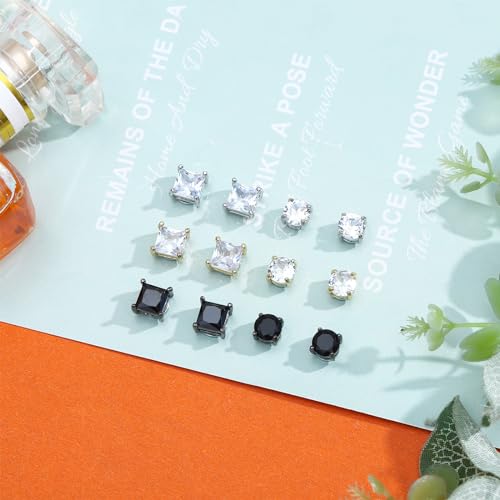 NEWITIN 6 Pairs Stainless Steel Magnetic Stud Earrings for Men Clip on Earring Magnetic Earring Unisex Non Piercing CZ Magnet Studs Diamond Earrings for Women Men - Image 3