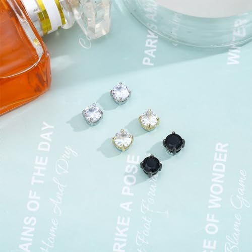 NEWITIN 6 Pairs Stainless Steel Magnetic Stud Earrings for Men Clip on Earring Magnetic Earring Unisex Non Piercing CZ Magnet Studs Diamond Earrings for Women Men - Image 4