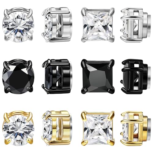 NEWITIN 6 Pairs Stainless Steel Magnetic Stud Earrings for Men Clip on Earring Magnetic Earring Unisex Non Piercing CZ Magnet Studs Diamond Earrings for Women Men - Image 1