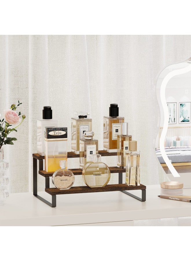 YINMIT YINMIT Wooden Display Riser Stand, Tiered Perfume and Cologne Organizer Stand, 3 Tier Spice Rack Organizer, Rustic Display Shelf for Candles (3 Tier)  - Image 1