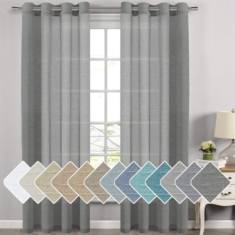 H.VERSAILTEX HVERSAILTEX Linen Curtain Panel Pair Extra Long 108 Long 2 Panels Nickel Grommet Top Highly Durable Natural Linen Blend Soft Sheer Curtains for Living Room  Charcoal Grey - Image 1