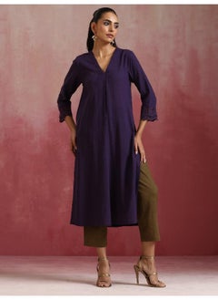 trueBrowns trueBrowns Purple Cotton Dobby Kurta Set  - Image 1