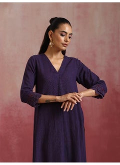 trueBrowns trueBrowns Purple Cotton Dobby Kurta Set  - Image 3
