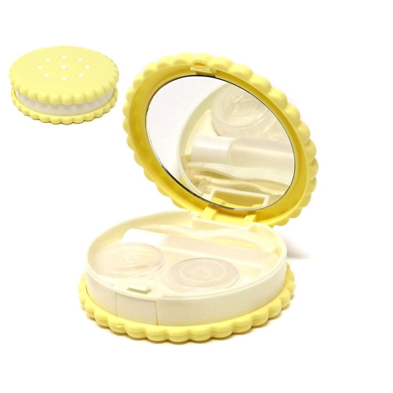 HONBAY Honbay Cookie Shaped Contact Lens Case Travel Contact Lens Box with Mirror (Yellow)  - Image 1