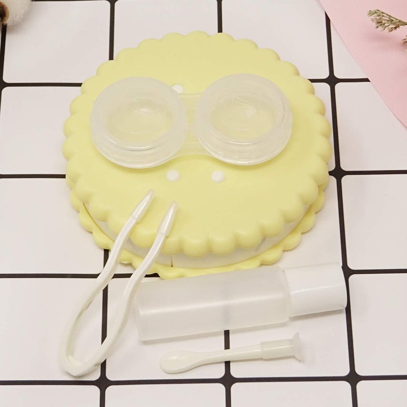 HONBAY Honbay Cookie Shaped Contact Lens Case Travel Contact Lens Box with Mirror (Yellow)  - Image 5