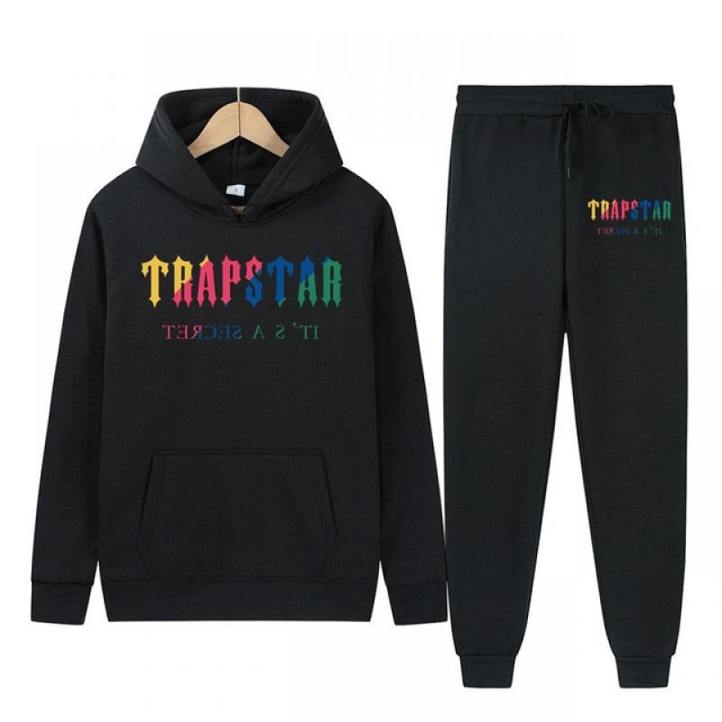 Trapstar Letter Print Men'S And Women'S Multi-Color Warm Two-Piece Loose Hoodie + Pants Jogging Suit - Image 1