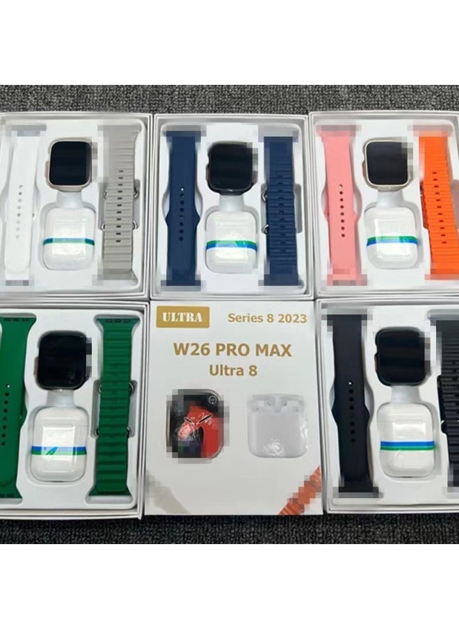 ماركة غير محددة - W26PRO MAX Ultra S8 ساعة ذكية 2 في 1 ساعة رياضية بلوتوث سماعة W26PRO MAX-اللون: W26 Pro Max أزرق + حزام ساعة مزدوج + سماعات الرأس - Image 1