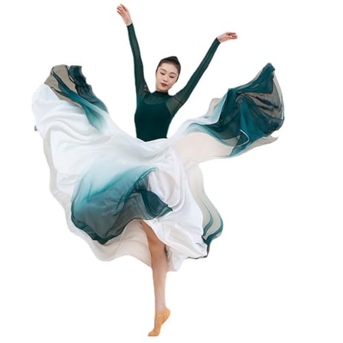 ORIDOOR Womens Fairy Lyric Dance Skirt Gradient Chiffon Swing Ballet Modern Dance Skirt White Blue - Image 3