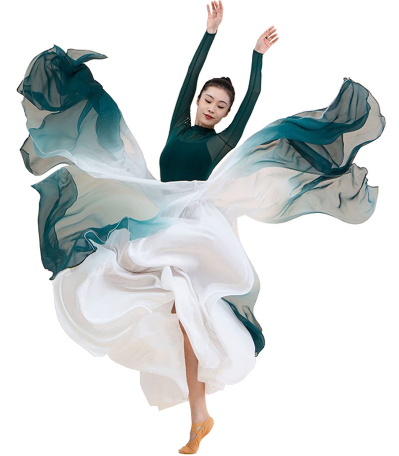 ORIDOOR Womens Fairy Lyric Dance Skirt Gradient Chiffon Swing Ballet Modern Dance Skirt White Blue - Image 2
