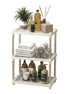3-Tier Bathroom Caddy,White 3 Tier Bathroom Counter Organizer Standing Shelf with Plastic Mesh Trays and Metal Tubes,Shelving Unit Vanity Storage Organizer Rack Holder for Countertop,Kitchen,Cabinet