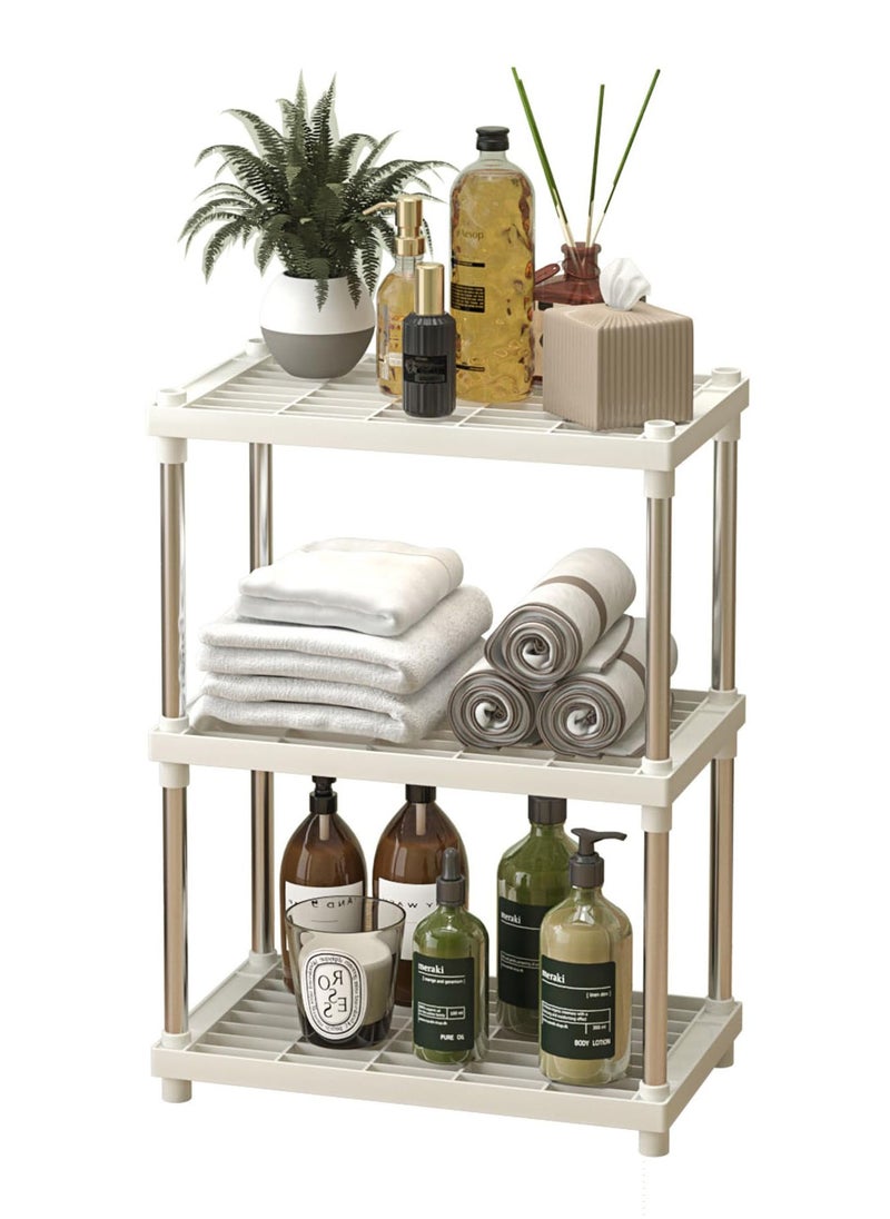 joyzzz - 3-Tier Bathroom Caddy,White 3 Tier Bathroom Counter Organizer Standing Shelf with Plastic Mesh Trays and Metal Tubes,Shelving Unit Vanity Storage Organizer Rack Holder for Countertop,Kitchen,Cabinet - Image 1