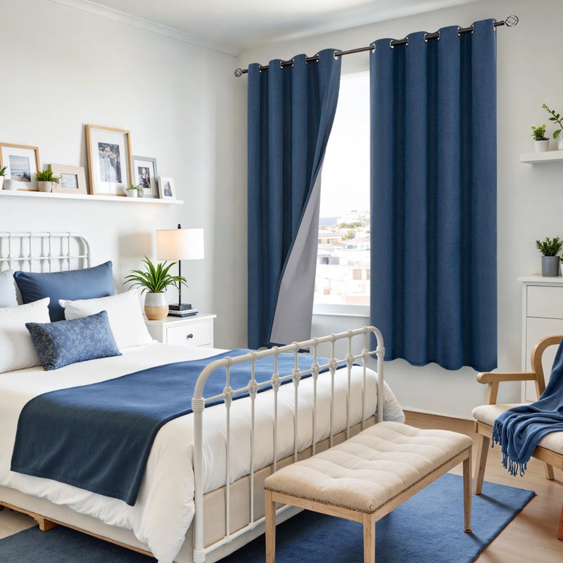 YoungsTex Navy Blue Linen Blackout Curtains 63 Inch Length for Bedroom, Thermal Insulated Black Out Drapes with Grommet Room Darkening Privacy for Living Room Window, 2 Panels, 52 X 63 Inch - Image 4