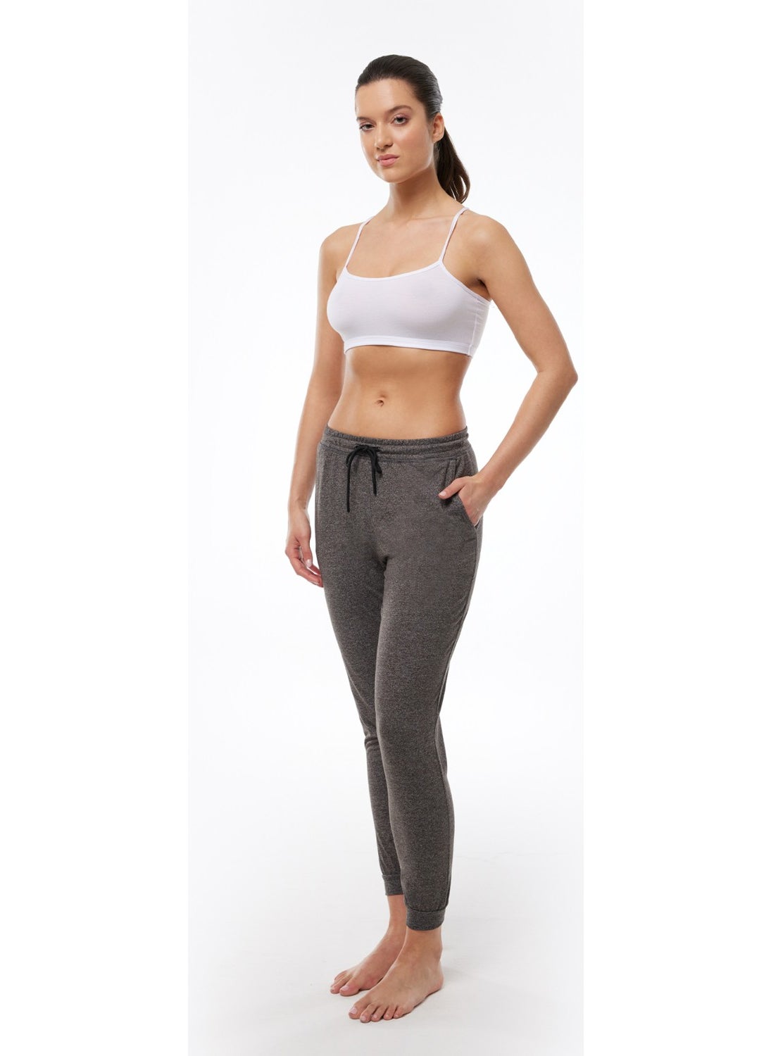 Malabadi - Women's Grey Melamine Pocket Elastic Leg Thin Tracksuit Bottoms 7011 - Image 1